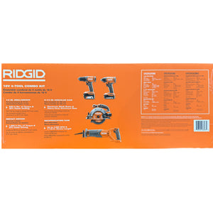 RIDGID R96256 18V Cordless 4-Tool Combo Kit with (1) 4.0 Ah Battery, (1) 2.0 Ah Battery, Charger, and Bag