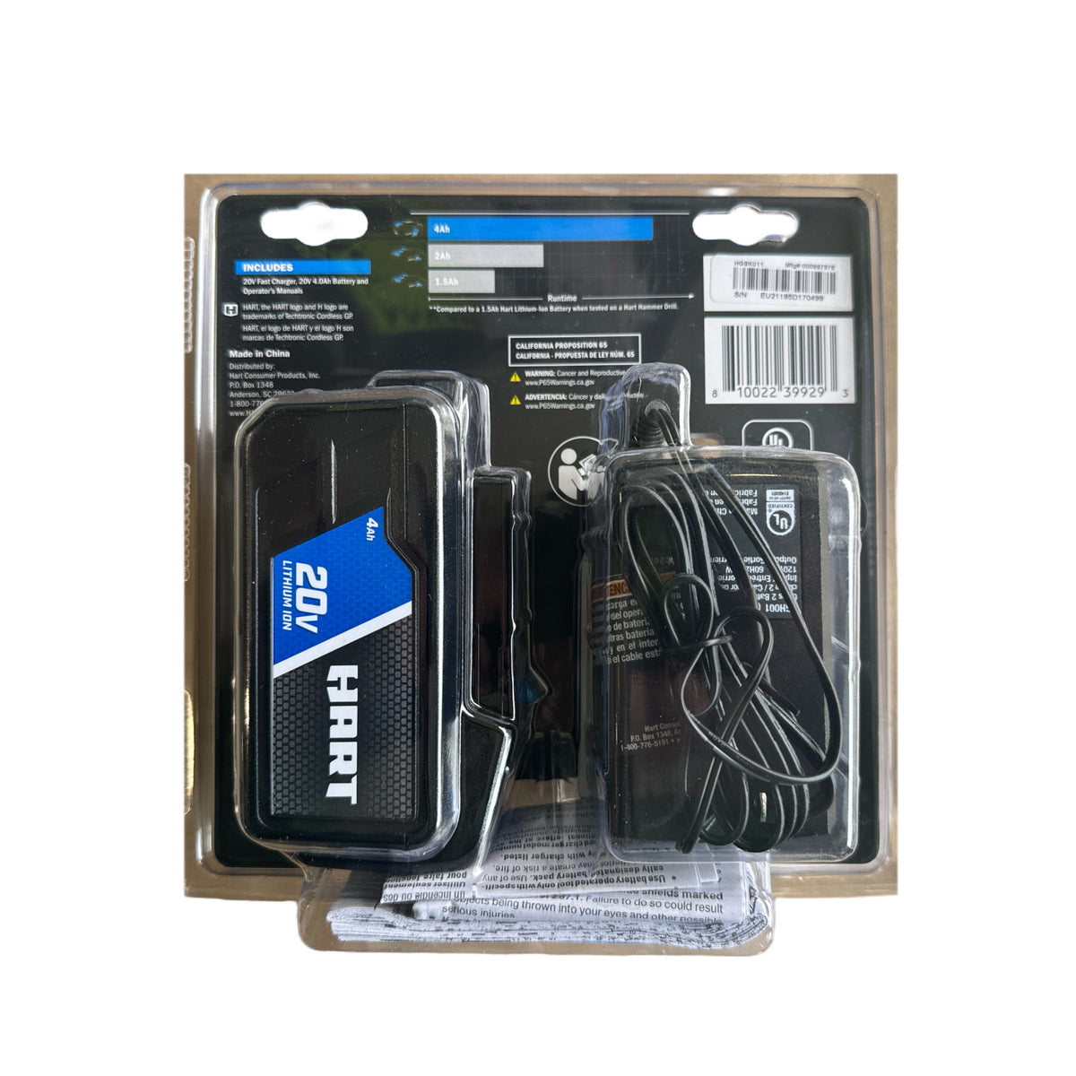 HART 20Volt LithiumIon 4.0Ah Battery and 2 Amp Fast Charger Kit