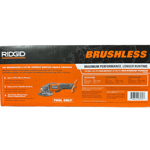 RIDGID R86047 18V Brushless Cordless 4-1/2 in. Slide Switch Angle Grinder (Tool Only)