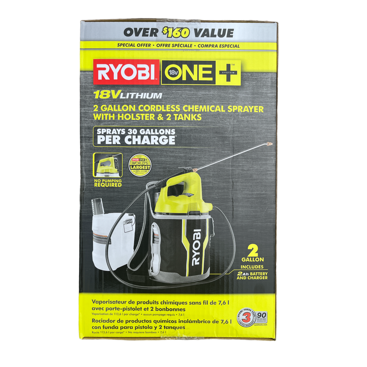 ONE+ 18-Volt Cordless 2 Gal. Chemical Sprayer, Holster, Extra Tank