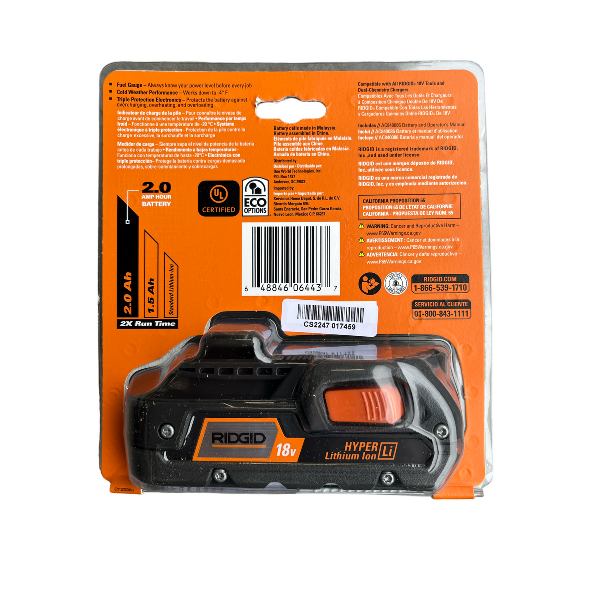 RIDGID 18 Volt HYPER Lithium Ion 2.0 Ah Battery Ryobi Deal Finders
