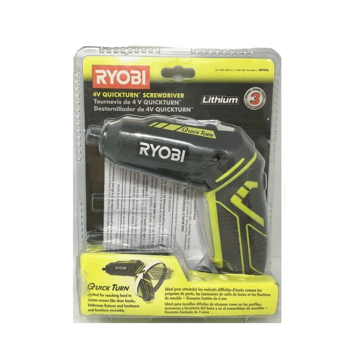 RYOBI 4Volt QuickTurn LithiumIon Cordless 1/4 in. Hex Screwdriver Ki