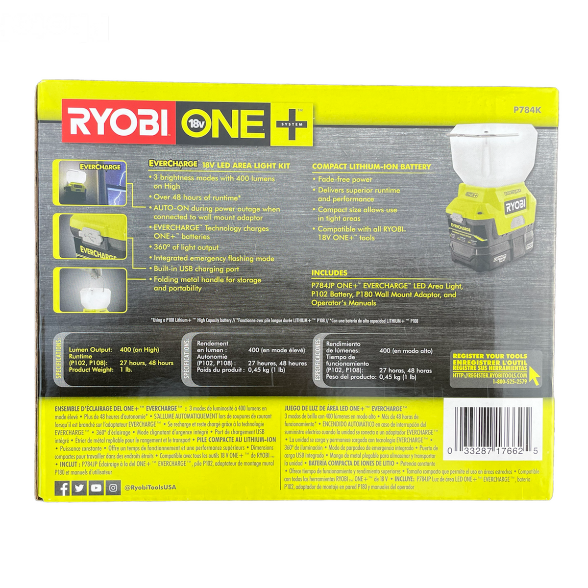 18-Volt ONE+ Lithium-Ion Cordless EVERCHARGE LED Area Light with (1) –  Ryobi Deal Finders