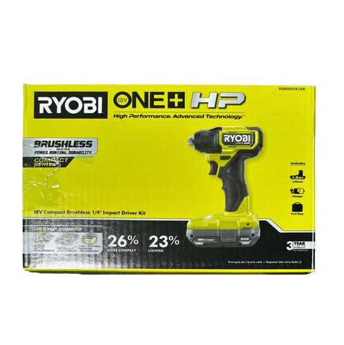 Ryobi PSBID01K ONE+ HP 18V Brushless Cordless Compact 1/4 in. Impact Driver with Battery, Charger and Tool Bag