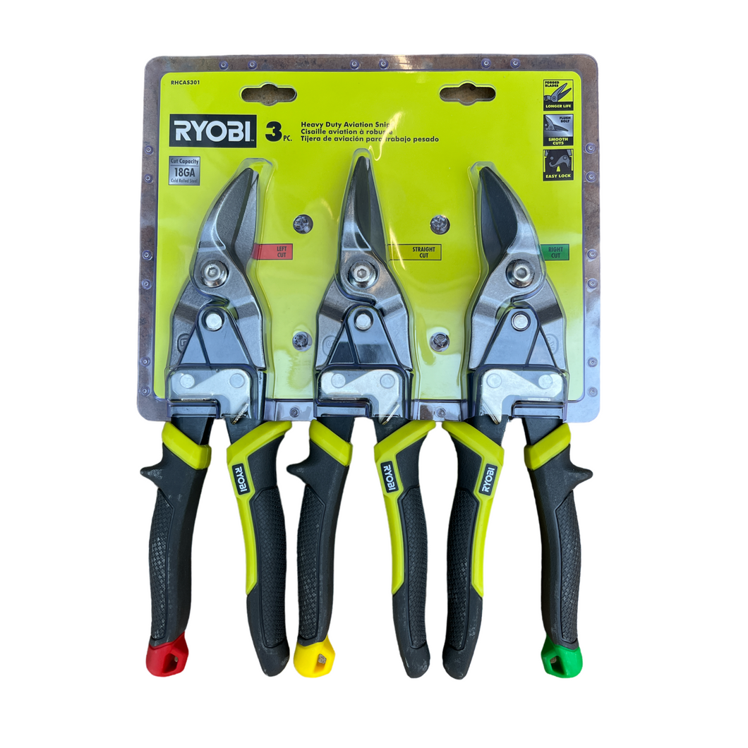 RYOBI RHCAS301 Heavy Duty Straight Cut Aviation Snips Set (3-Piece)