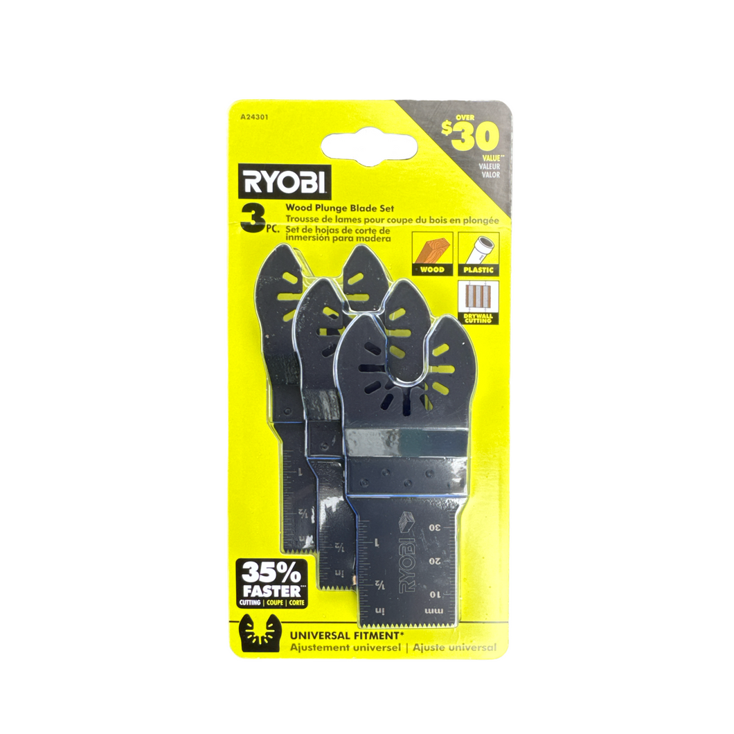 Ryobi A24301 3-Piece Wood Plunge Oscillating Multi-Tool Blade Set