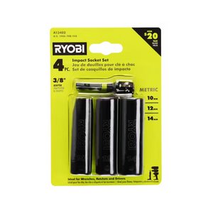 RYOBI A13402 3/8 in. Drive Metric Impact Socket Set (4-Piece)