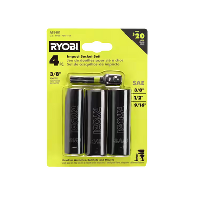 RYOBI A13401 3/8 in. Drive Standard Impact Socket Set (4-Piece)