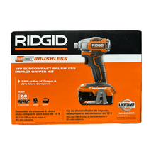 Load image into Gallery viewer, RIDGID R8723K2 18V SubCompact Brushless Cordless Impact Driver Kit with (2) 2.0 Ah Battery, Charger, and Bag
