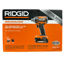 Load image into Gallery viewer, RIDGID R862301K 18V Brushless Cordless 3-Speed 1/4 in. Impact Driver Kit with 2.0 Ah Battery and 18V Charger