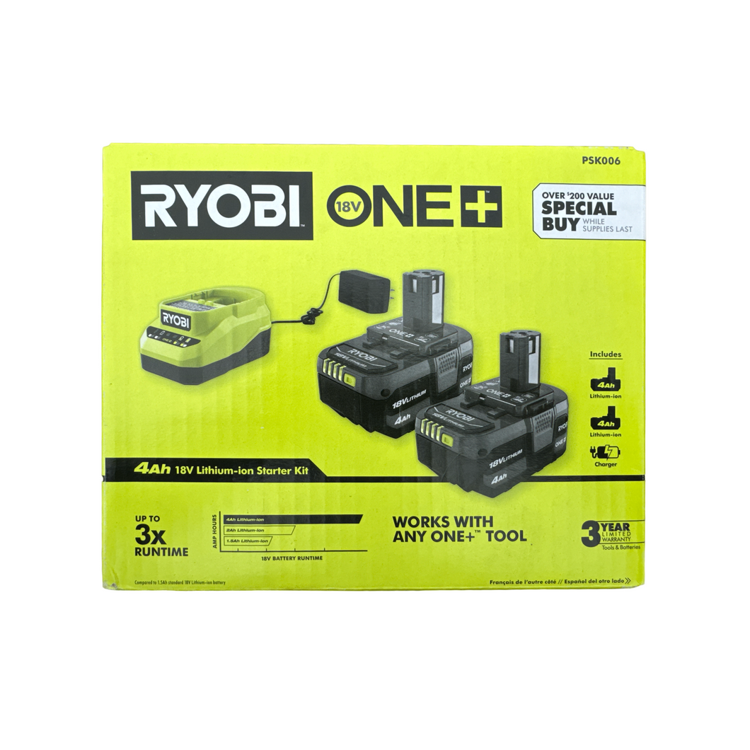 RYOBI PSK006 18V ONE+ Lithium-Ion 4.0 Ah Battery (2-Pack) and Charger Kit 