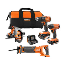 Load image into Gallery viewer, RIDGID R96256 18V Cordless 4-Tool Combo Kit with (1) 4.0 Ah Battery, (1) 2.0 Ah Battery, Charger, and Bag