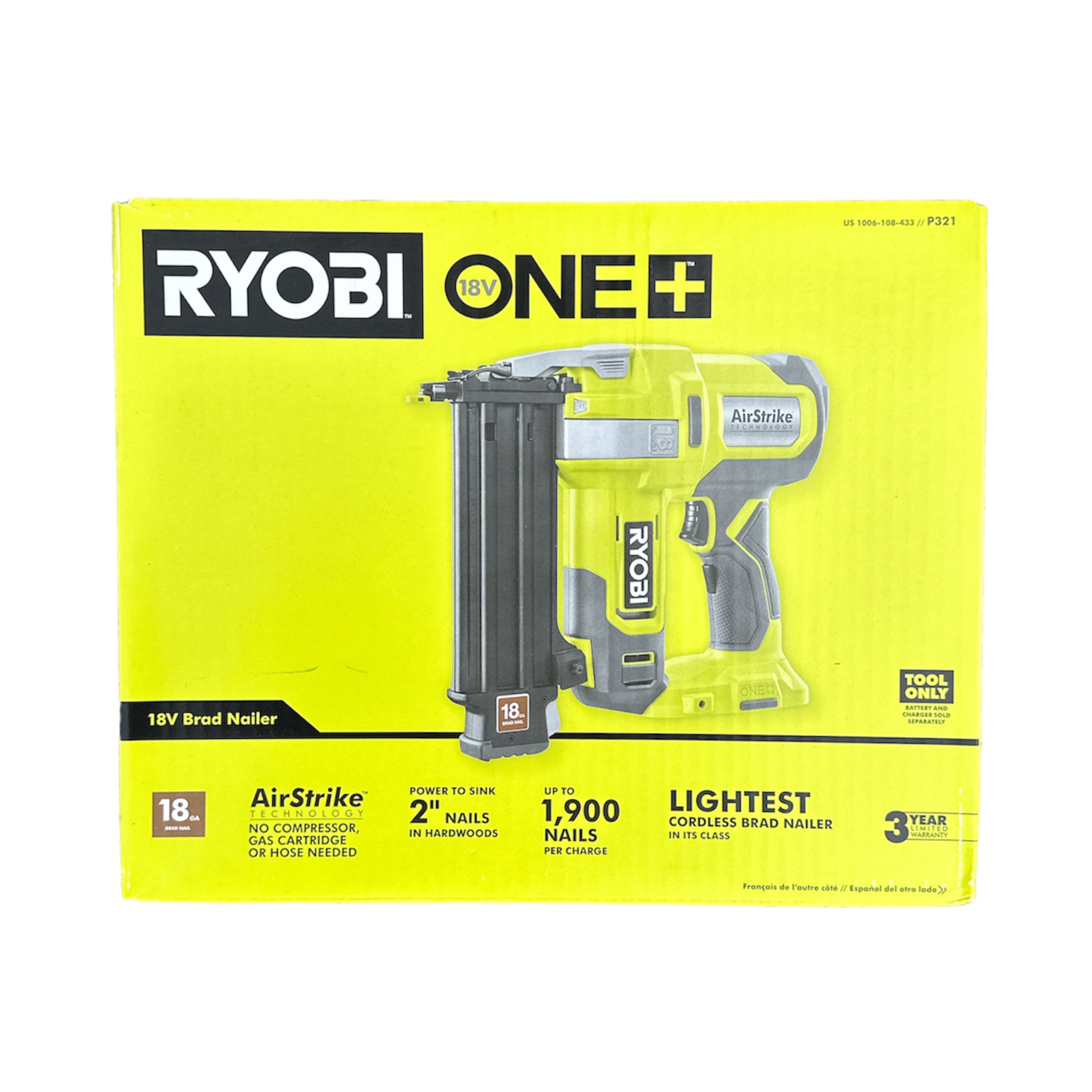 ONE+ 18-Volt Cordless AirStrike 18-Gauge Brad Nailer (Tool Only