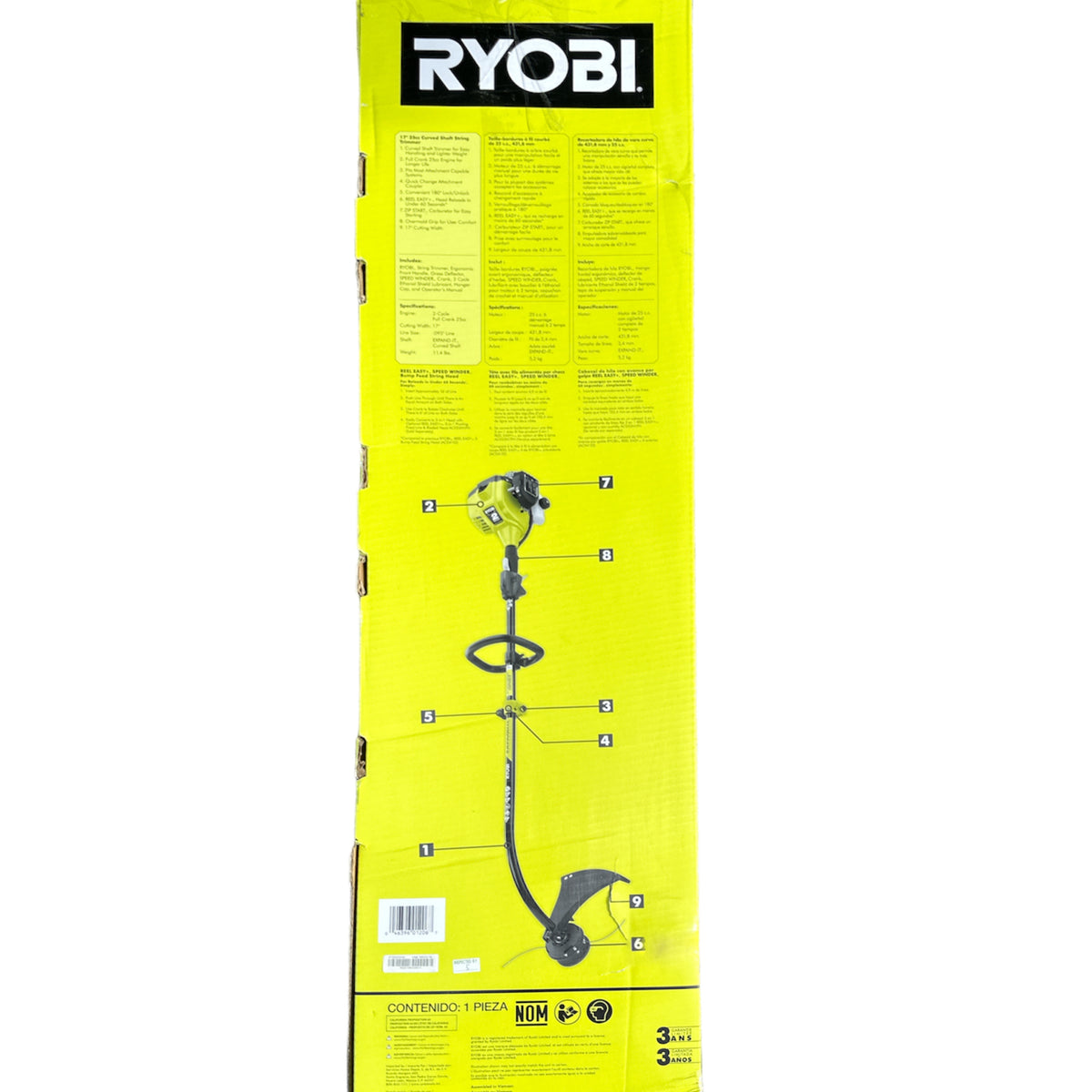 RYOBI 25 cc 2-Stroke Attachment Capable Full Crank Curved Shaft Gas St ...