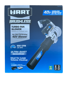 HART HLBL031 40-Volt Cordless Brushless Turbo Fan Blower Kit, (1) 4.0Ah Lithium-Ion Battery