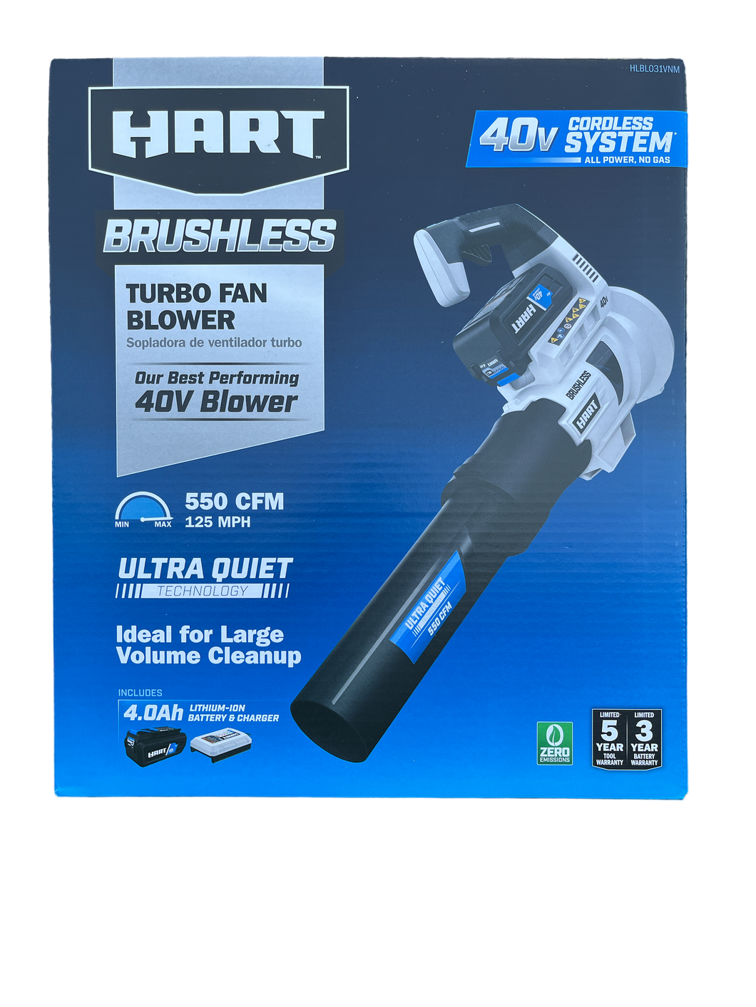 HART HLBL031 40-Volt Cordless Brushless Turbo Fan Blower Kit, (1) 4.0Ah Lithium-Ion Battery