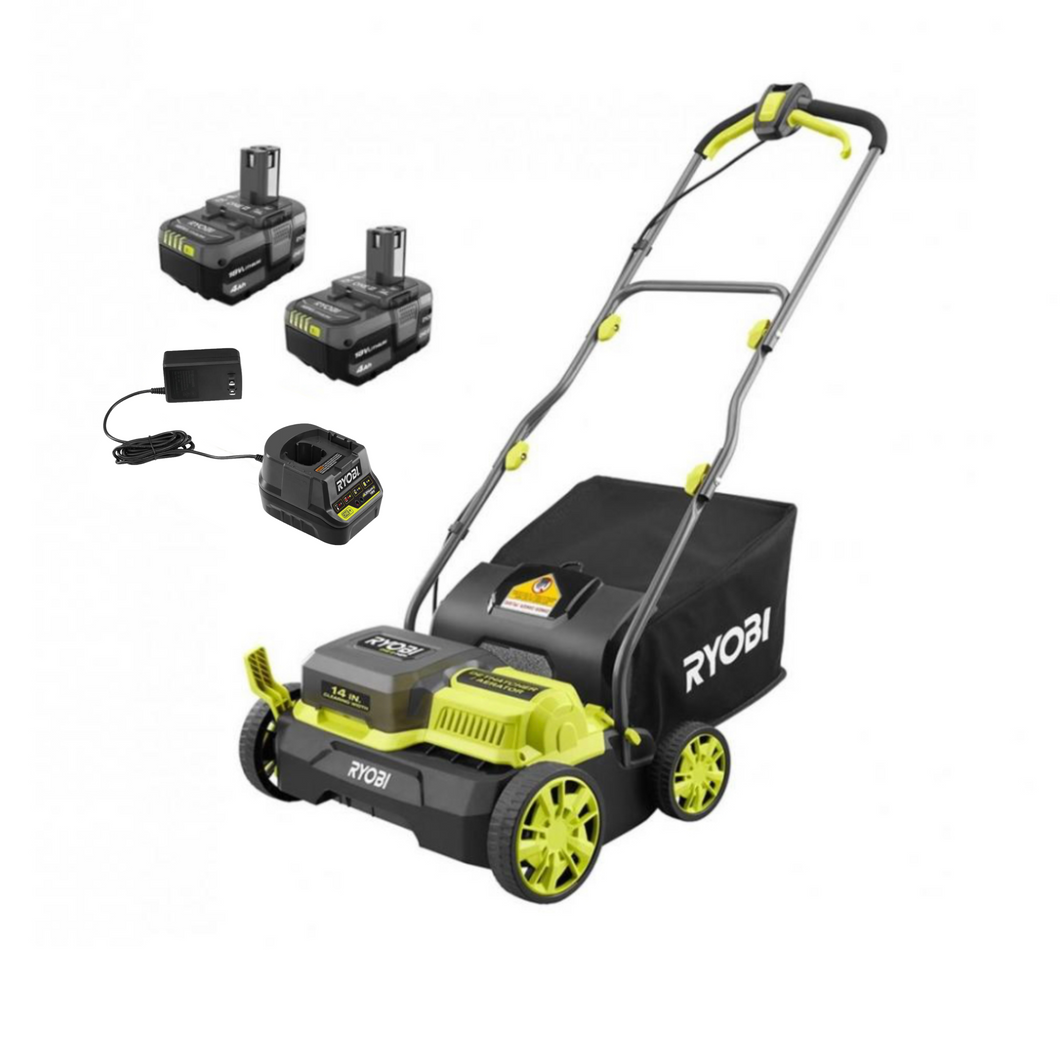 Ryobi P2740 ONE+ HP 18-Volt Brushless 14 in. Cordless Battery Dethatcher/Aerator with (2) 4.0 Ah Batteries and Charger