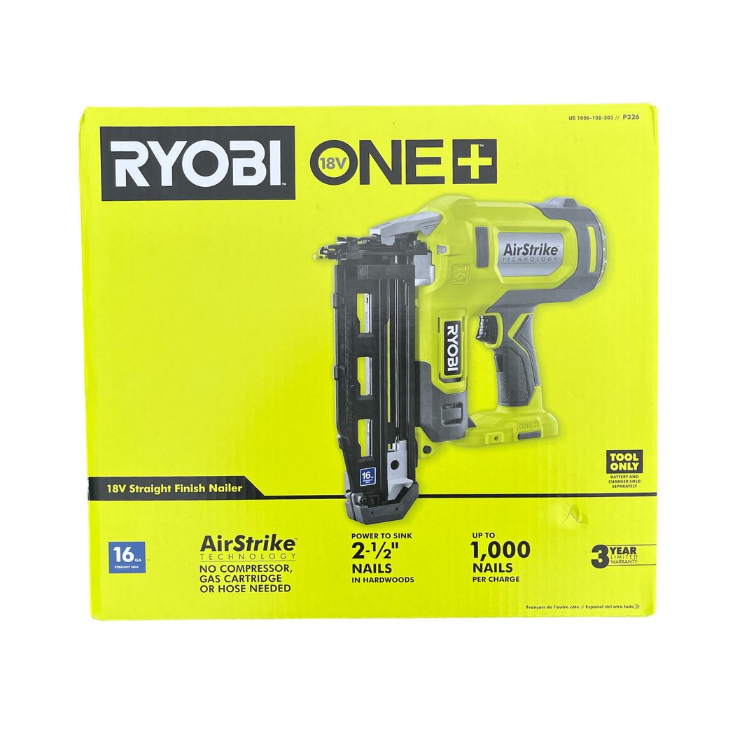Ryobi P326 ONE+ 18-Volt 16-Gauge Cordless AirStrike Finish Nailer (Tool Only)
