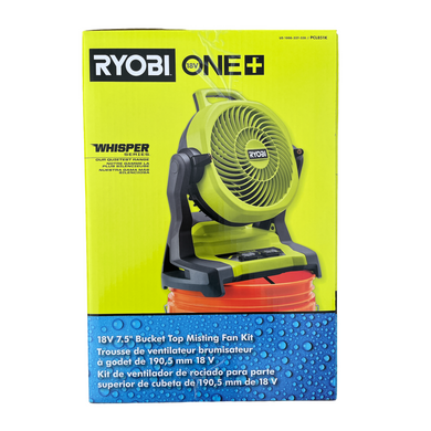 Ryobi PCL851K ONE+ 18V Cordless 7-1/2 in. Bucket Top Misting Fan Kit with 1.5 Ah Battery and Charger