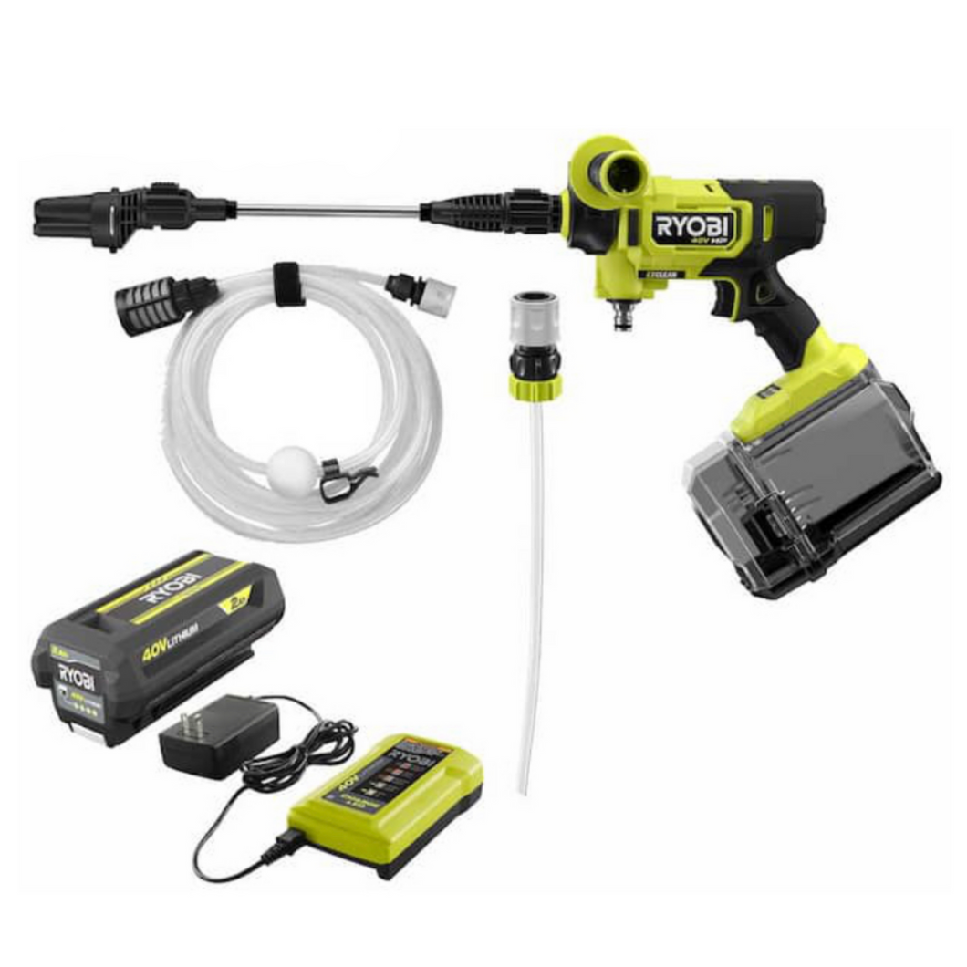 Ryobi RY124052 40-Volt HP Brushless EZClean 600 PSI 0.7 GPM Cold Water Power Cleaner with 2.0 Ah Battery and Charger