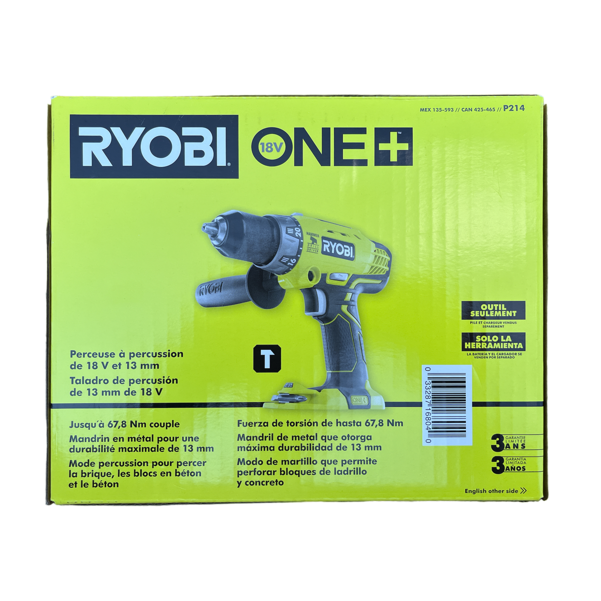 18 Volt ONE Cordless 1 2 in. Hammer Drill Driver Tool Only with
