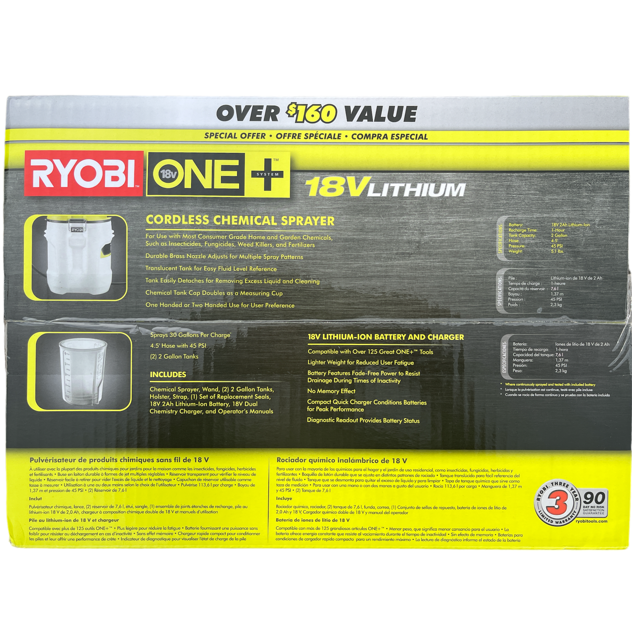 Ryobi One+ 18-Volt Lithium-Ion Cordless 2 gal. Chemical Sprayer with 2.0 Ah Battery