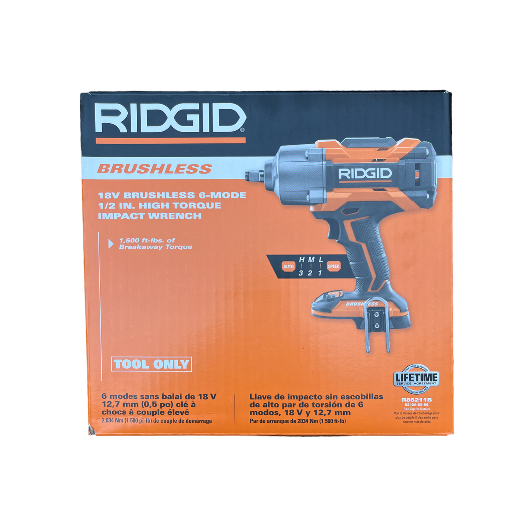 RIDGID R86211B 18V Brushless Cordless 6-Mode 1/2 in. High Torque Impact Wrench (Tool Only) with Belt Clip