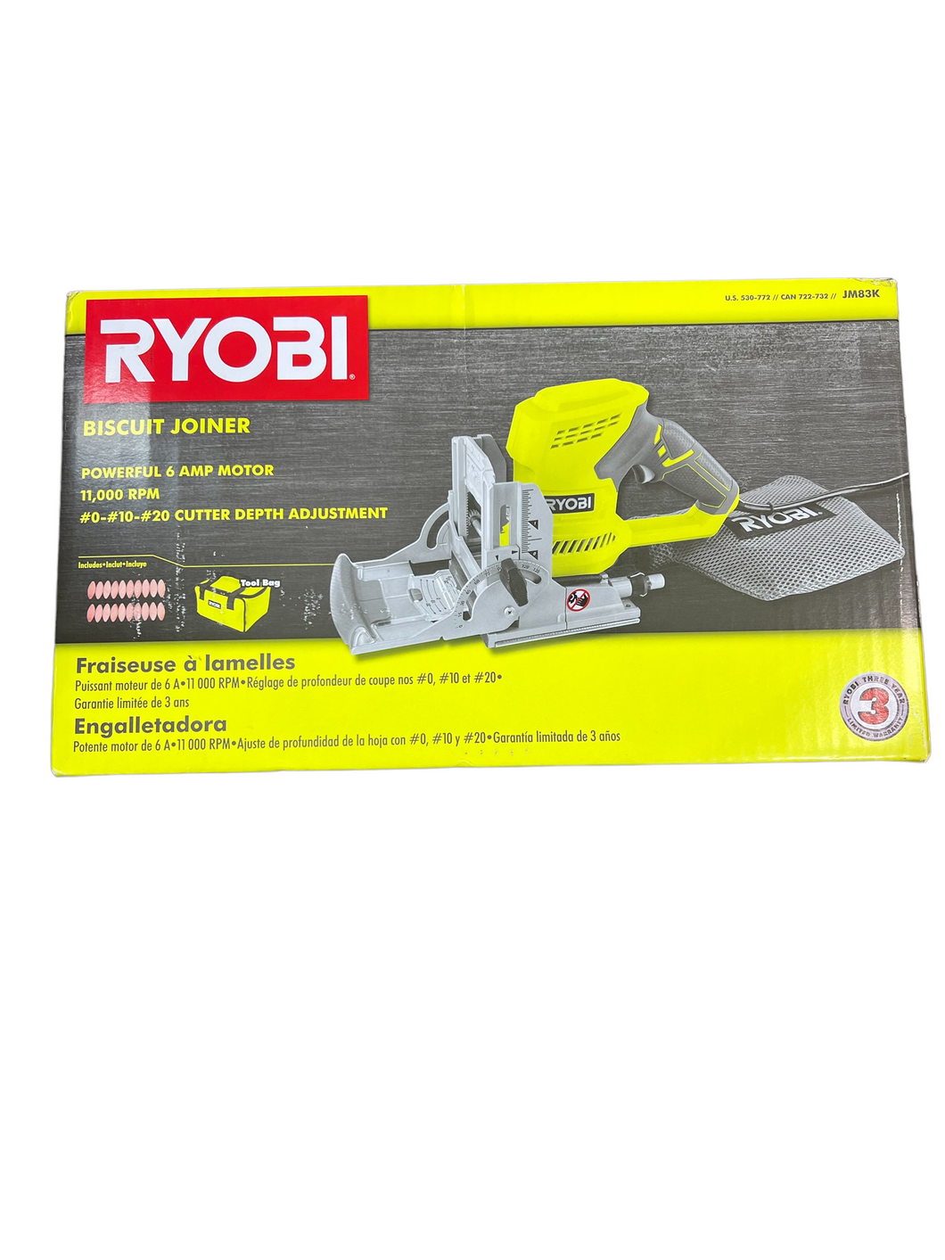 Ryobi jm83k 6 amp ac biscuit joiner kit with dust collector and bag hotsell