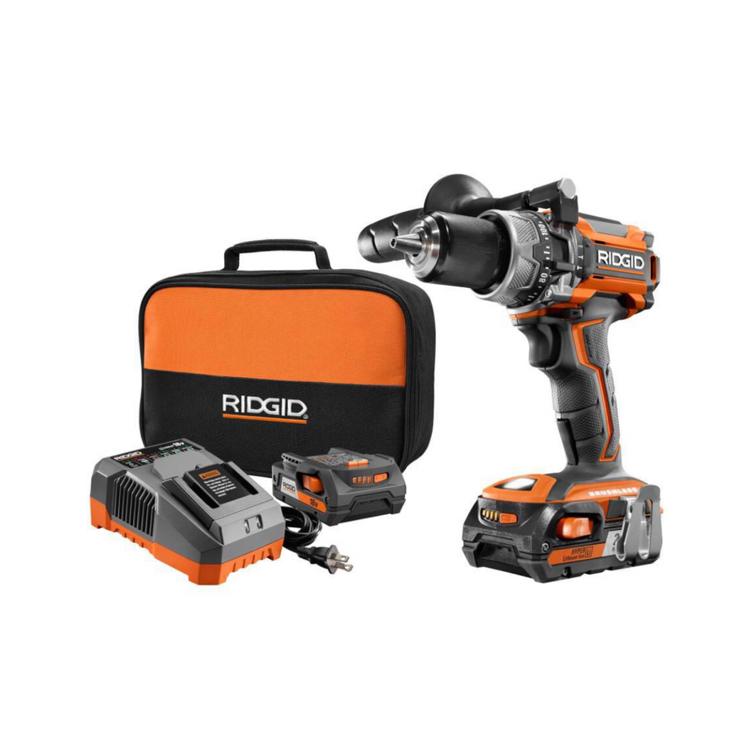 Ridgid R86116k 18-Volt Lithium-Ion Brushless 1/2 in. Compact Hammer Drill Kit