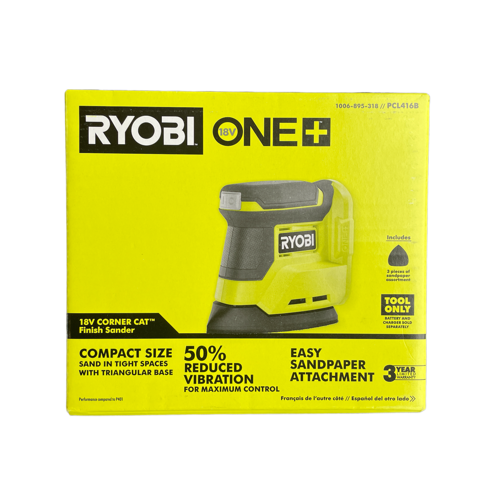 ONE 18 Volt Cordless Corner Cat Finish Sander Tool Only Ryobi