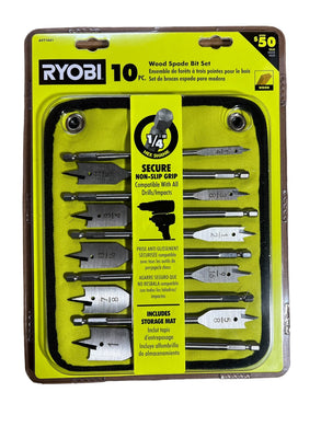 RYOBI 10-Piece Wood Spade Bit Set with Storage Mat