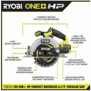 ONE+ HP 18-Volt Brushless Cordless Compact 6-1/2 in. Circular Saw (Tool Only)