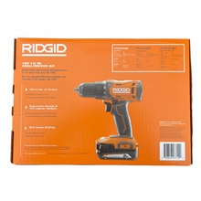Load image into Gallery viewer, R86001K RIDGID 18-Volt Cordless 1/2 in. Drill/Driver Kit with (1) 2.0 Ah Battery and Charger