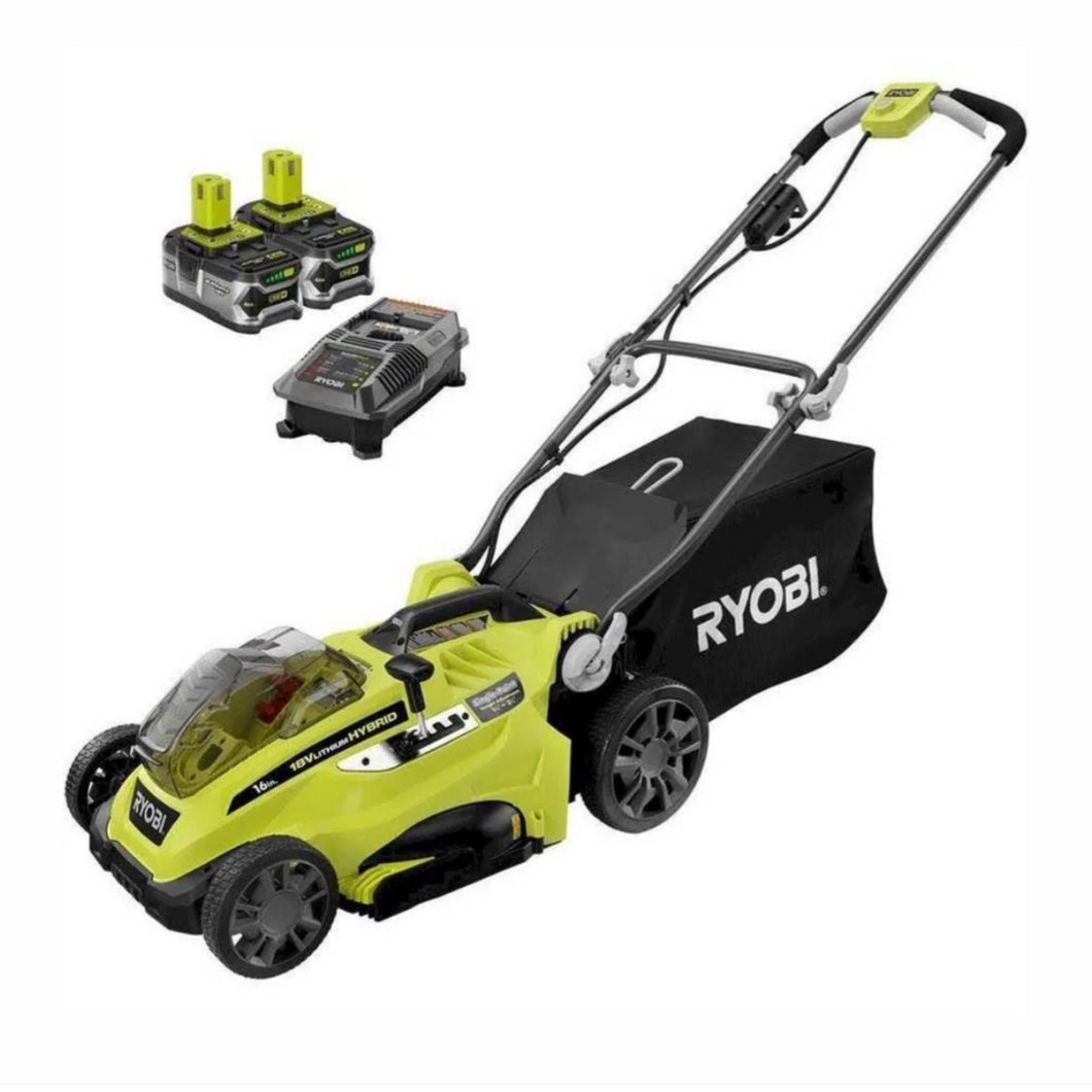 ONE 18 Volt 16 in. Hybrid Walk Behind Push Lawn Mower with 2