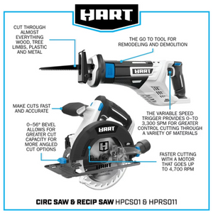 HART 20-Volt Cordless 6-Tool Combo Kit (1) 4.0Ah & (1) 1.5Ah Lithium-Ion Batteries, Charger and Storage Bag
