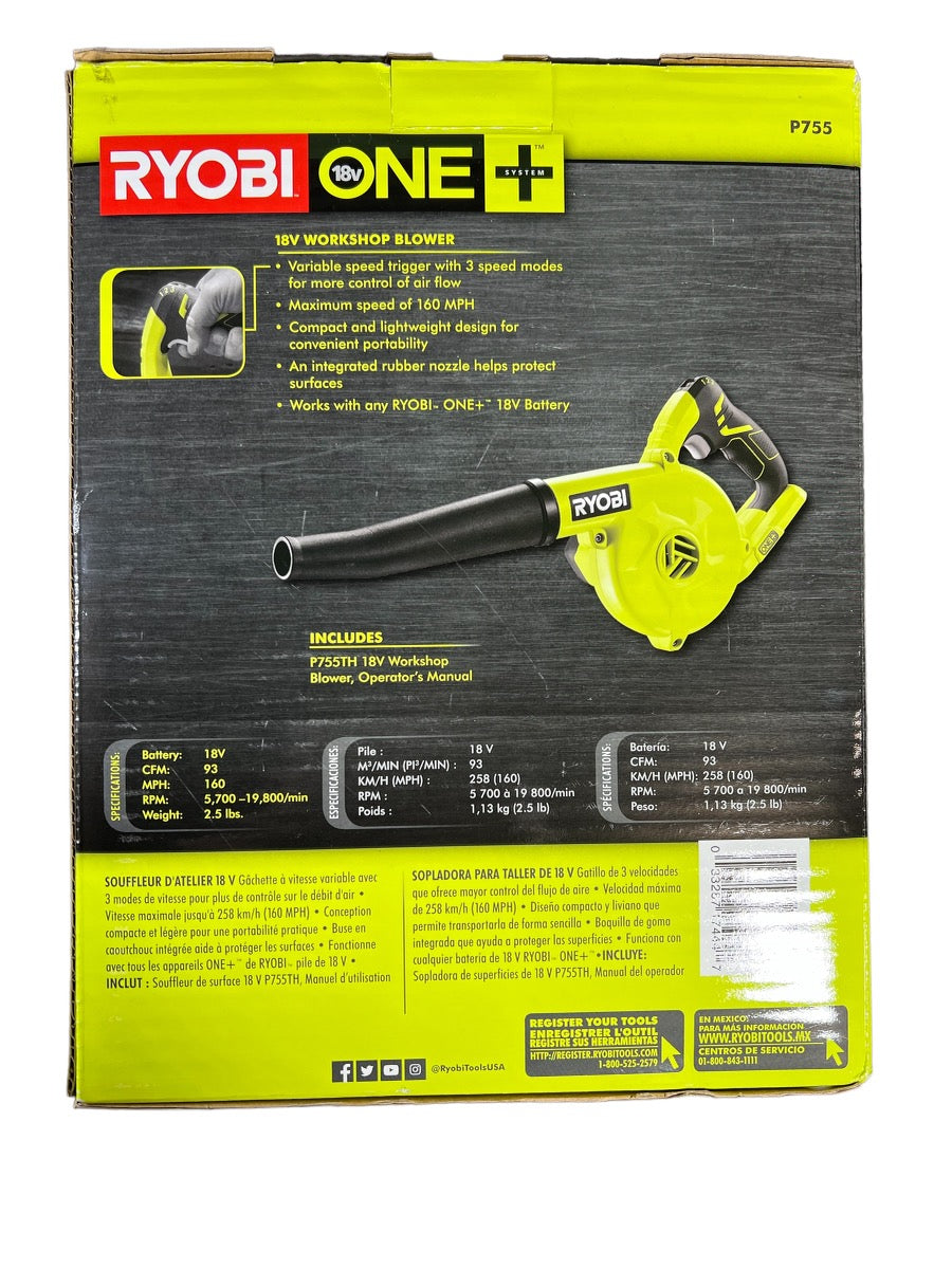 RYOBI ONE+ 18V Cordless Compact Workshop Blower (Tool Only) P755