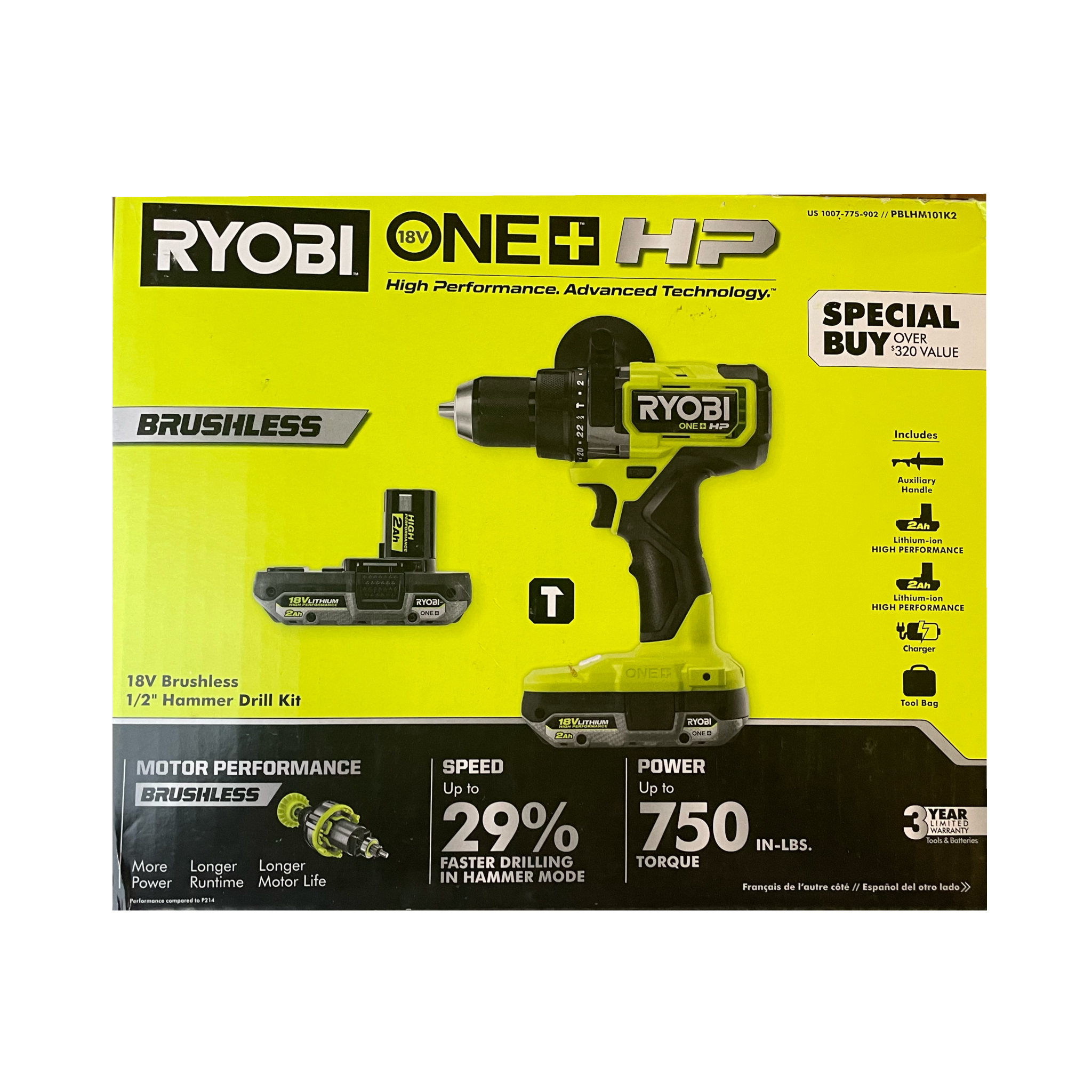 ONE+ HP 18V Brushless Cordless 1/2 Hammer Drill Kit with (2