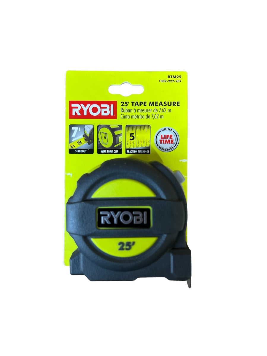 Ryobi RTM25 25 ft. Tape Measure with Overmold and Wireform Belt Clip