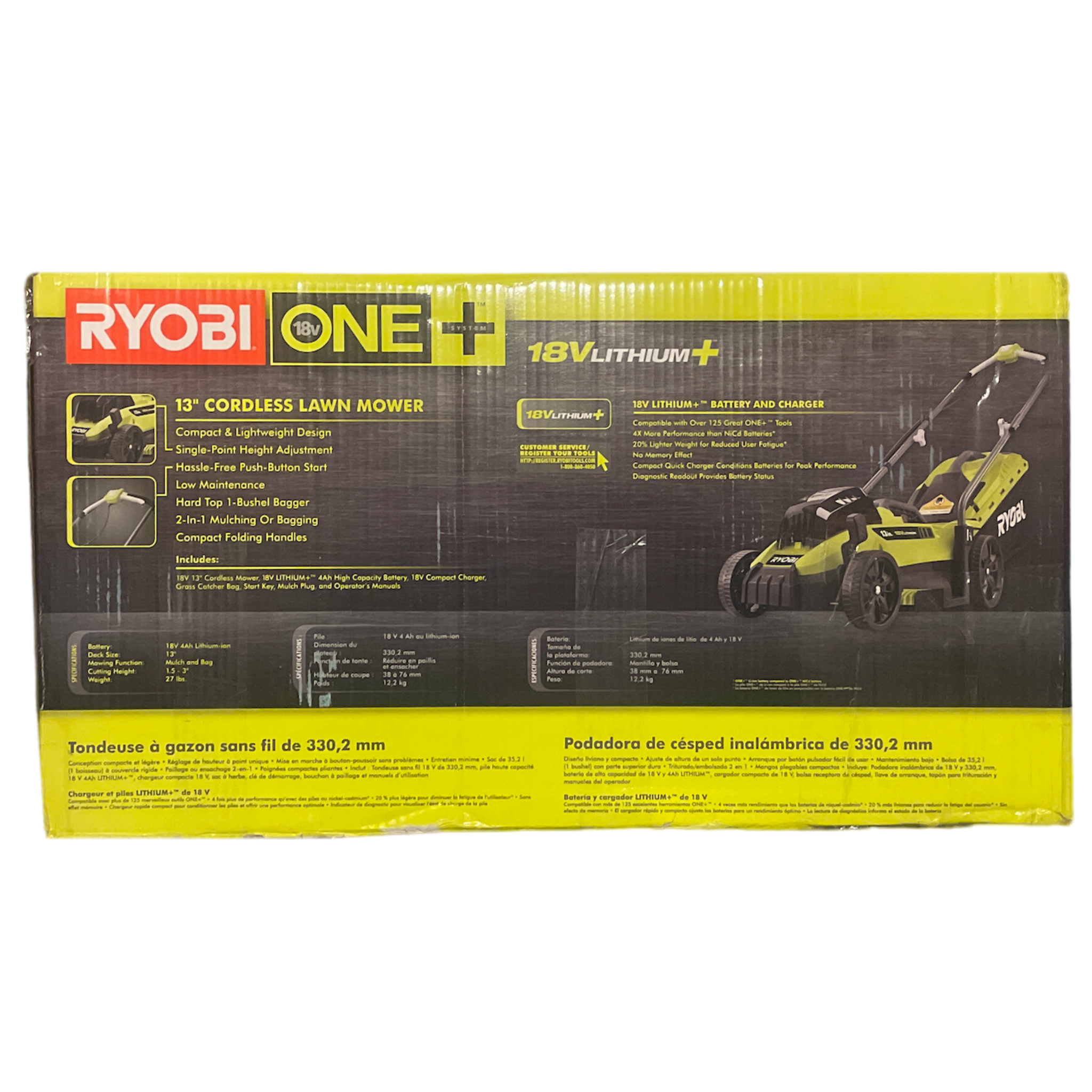 ONE 18 Volt 13 in. Cordless Battery Walk Behind Push Lawn Mower with Ryobi Deal Finders