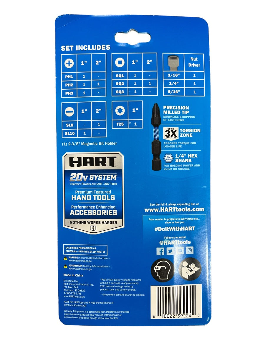 HART 15-Piece Impact Driver Bit Set with Storage Case and Torsion Zone ...