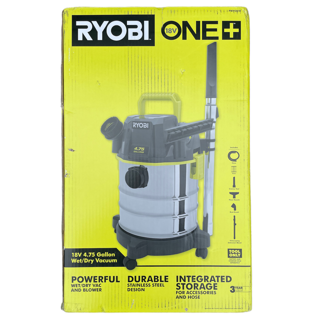 Ryobi PWV200B 18-Volt ONE+ Cordless 4.75 Gal. Stainless Steel Wet/Dry Vacuum