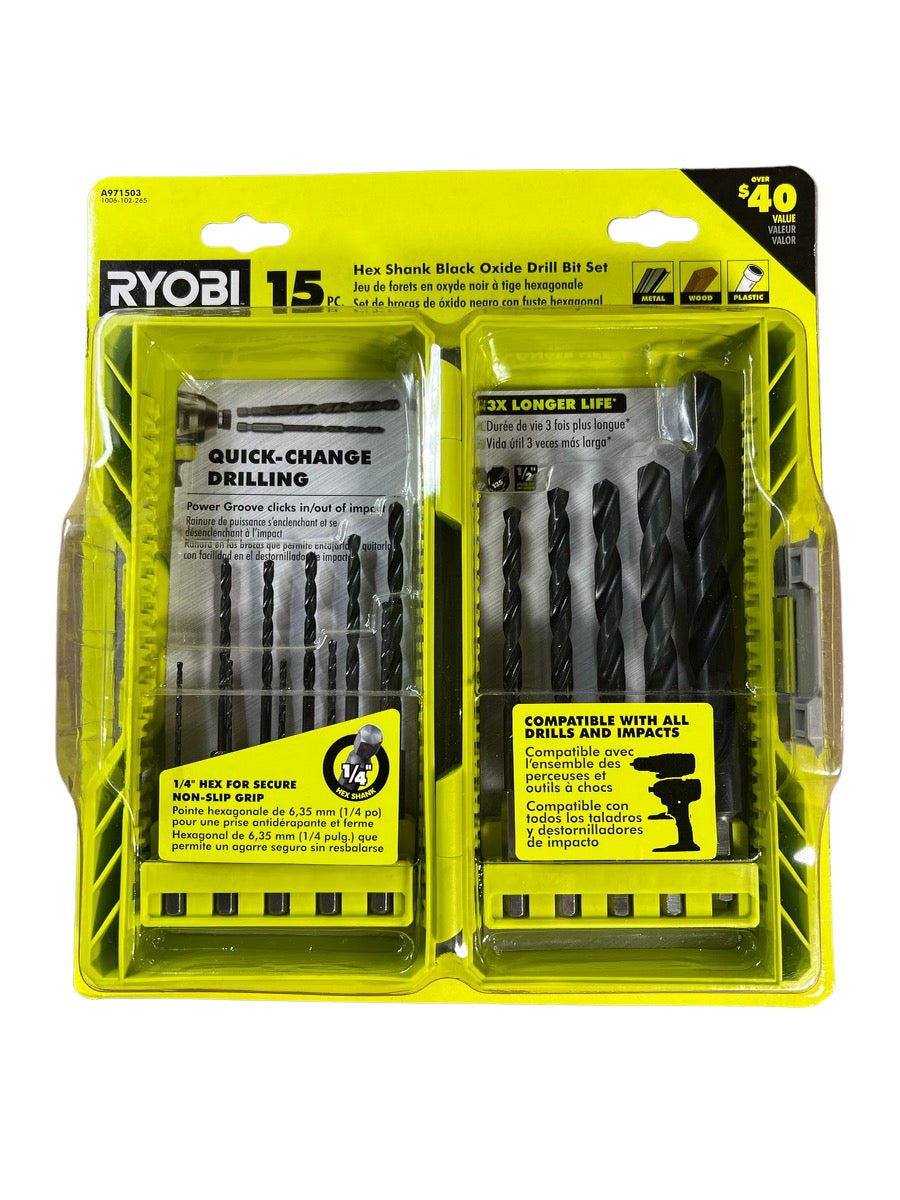 RYOBI Black Oxide Hex Shank Twist Drill Bit Set (15-Piece) A971503 - The  Home Depot