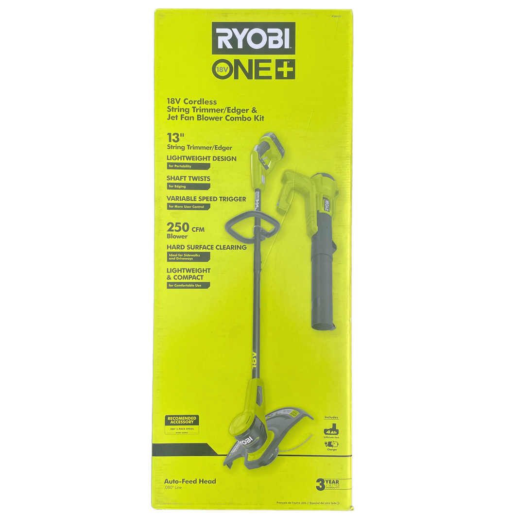 Ryobi 18v one+ 4.0 ah blower and line trimmer combo kit hotsell