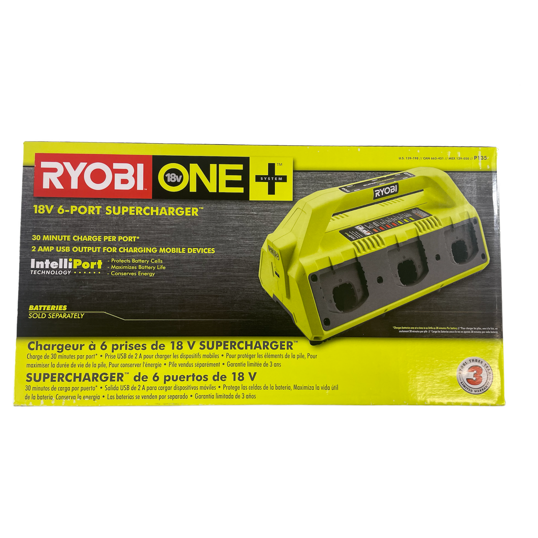 Ryobi P135 18-Volt ONE+ 6-Port Dual Chemistry IntelliPort SUPERCHARGER with USB Port