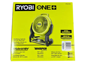 Ryobi PCL811 ONE+ 18V Cordless Hybrid WHISPER SERIES 7-1/2 in. Fan (Tool Only)