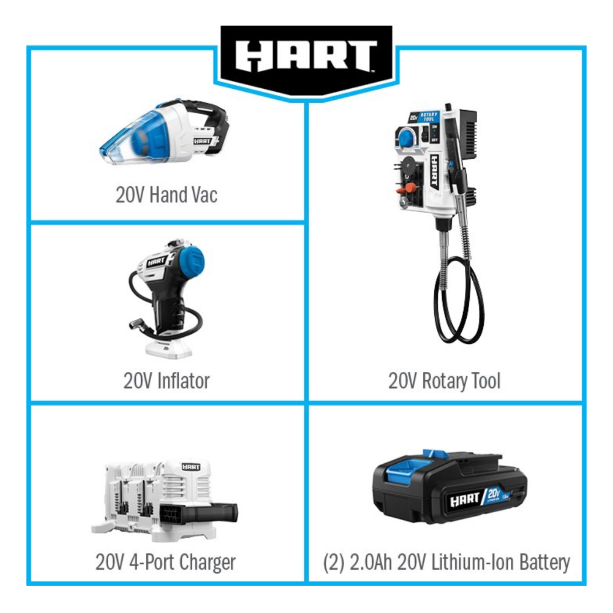 HART 20 Volt 4 Tool Lifestyle Kit 2 20 Volt 2.0Ah Lithium Ion Batter Ryobi Deal Finders