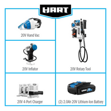 Load image into Gallery viewer, HART HPCK312B 20-Volt 4-Tool Lifestyle Kit (2) 20-Volt 2.0Ah Lithium-Ion Batteries