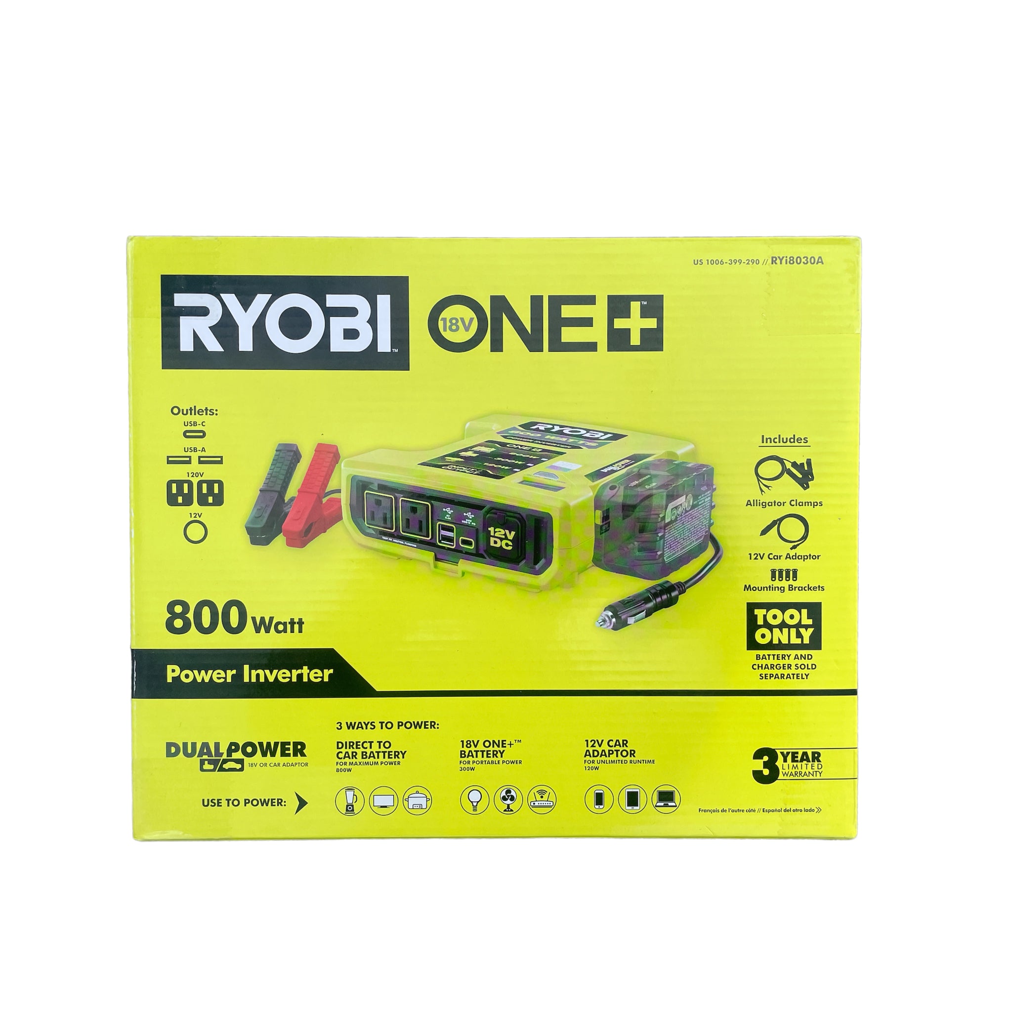 RYOBI ONE+ 18V 800-Watt Max 12V Automotive Power Inverter with