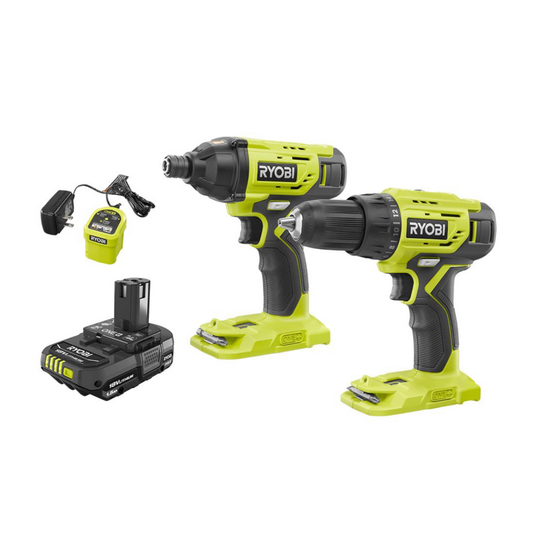 Ryobi PCK05 18-Volt ONE+ 1/2 in. Drill/Driver and 1/4 in. Impact Driver Combo Kit