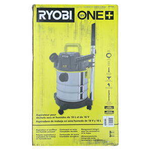 Ryobi PWV200B 18-Volt ONE+ Cordless 4.75 Gal. Stainless Steel Wet/Dry Vacuum